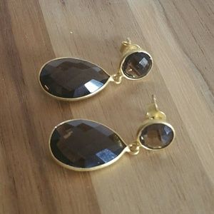 Brown quartz dangle earrings NEW Gold Silver